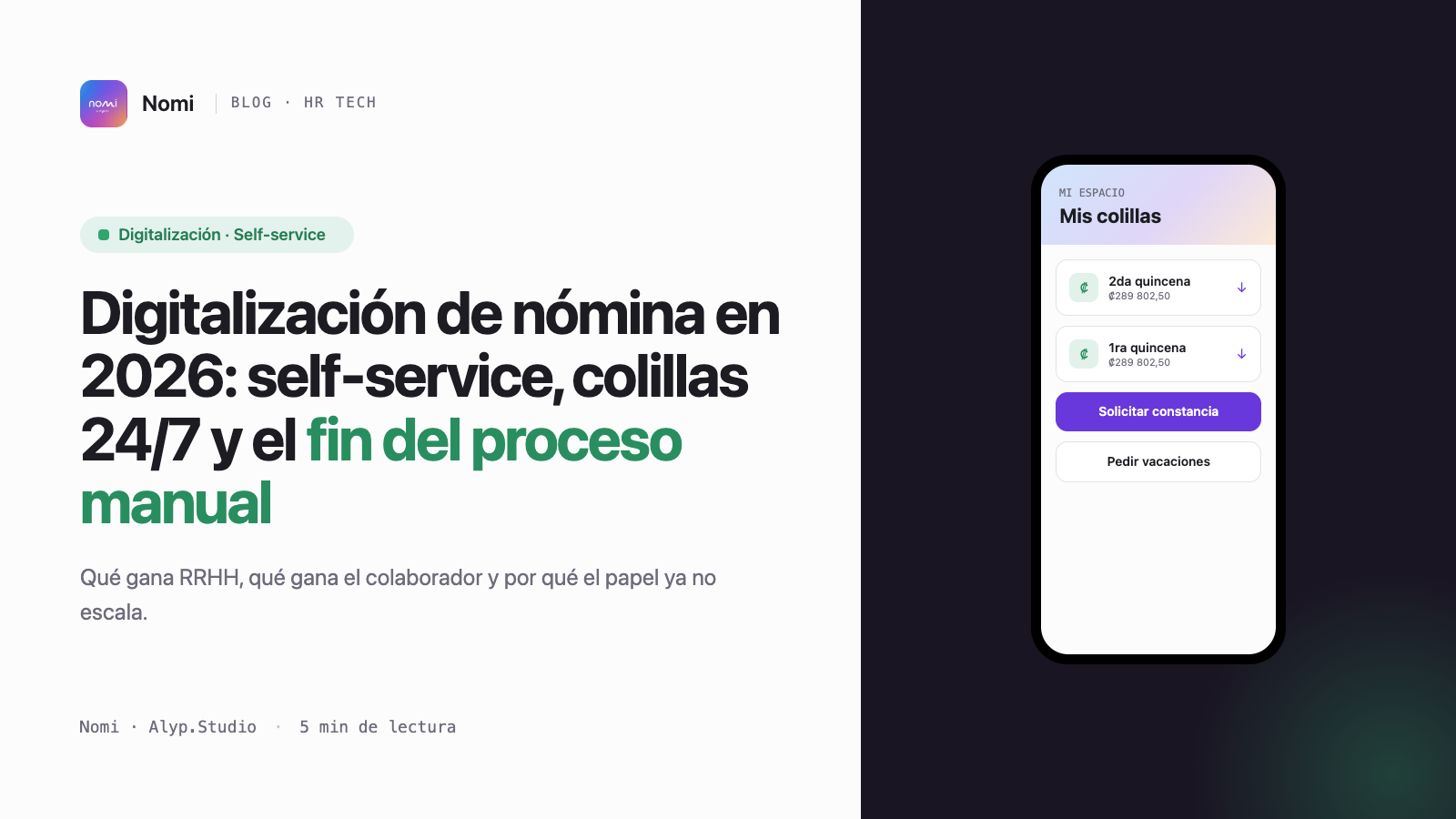 Digitalización de nómina en 2026: self-service, colillas 24/7 y fin del proceso manual